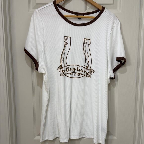 torrid Tops - Torrid White Tee with Brown Ribbed Trim